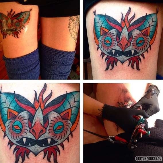 Фотография татуировки под названием «Летучая мышь с клыками»