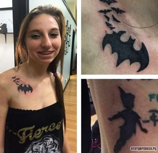 Фотография татуировки под названием «Летучая мышь в виде бэтмана»