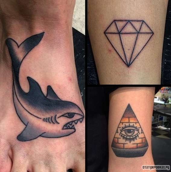 Фотография татуировки под названием «Акула, алмаз, всевидящее око»