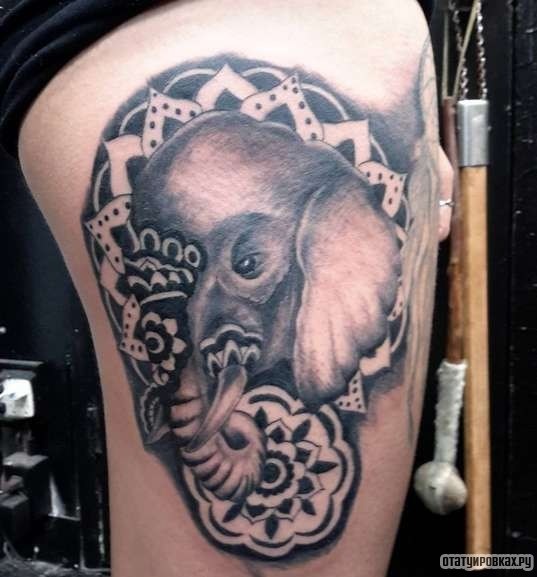 Фотография татуировки под названием «Слон с узорами»