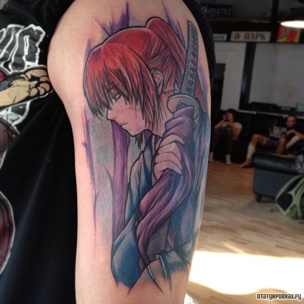 Фотография татуировки под названием «Мультяшный самурай из аниме»