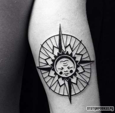 Фотография татуировки под названием «Солнце и узор в виде круга»