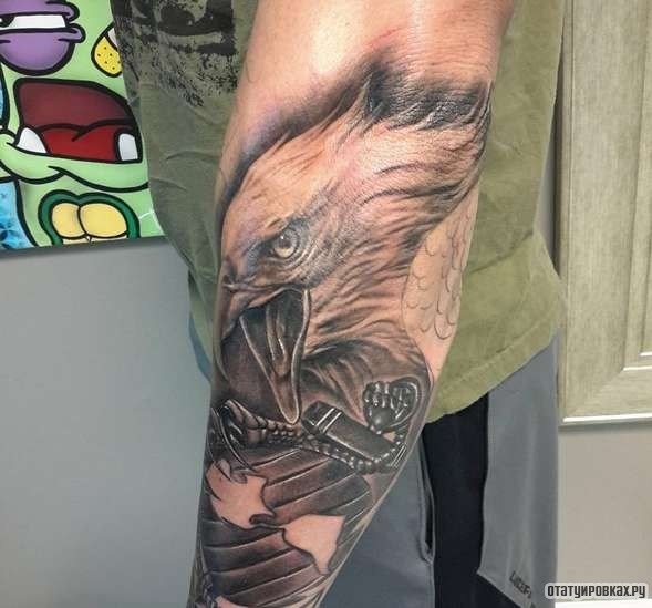 Фотография татуировки под названием «Орел с острыми когтями»