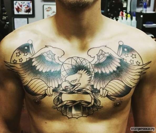 Фотография татуировки под названием «Орел с веревкой»