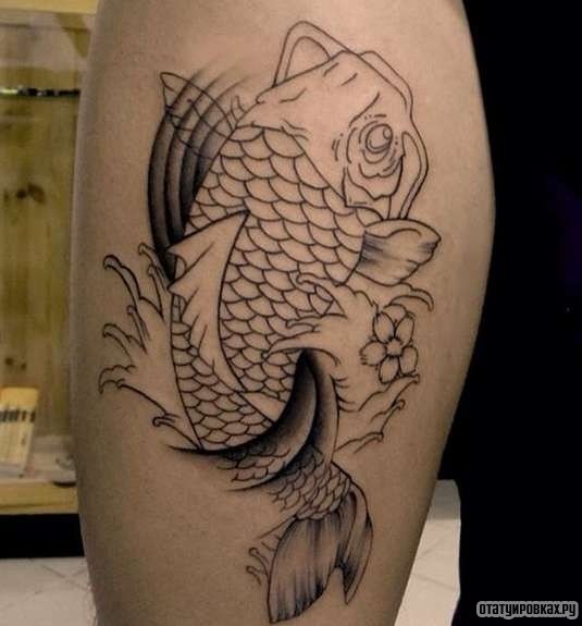 Фотография татуировки под названием «Карп и волна - набросок»