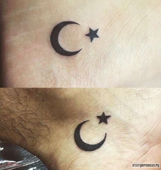 Фотография татуировки под названием «Месяц со звездой»