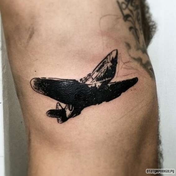 Фотография татуировки под названием «Самолет - вид снизу»