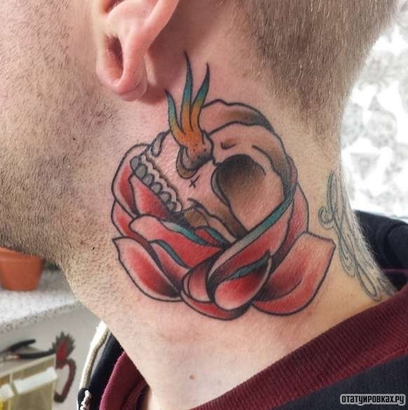 Фотография татуировки под названием «Череп в розе»