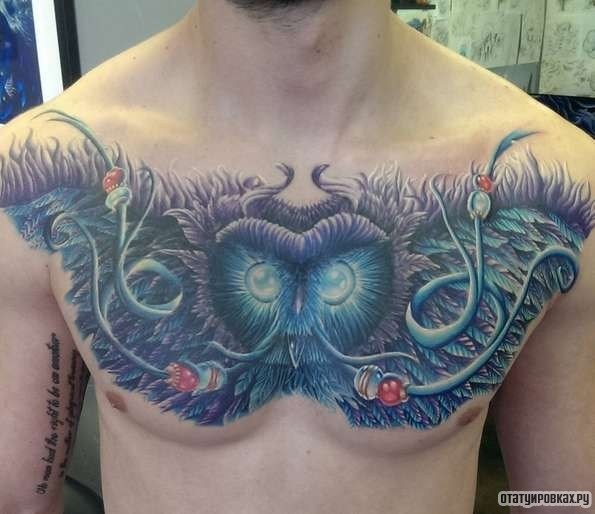 Фотография татуировки под названием «Сова в голубом цвете»
