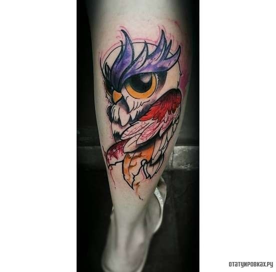 Фотография татуировки под названием «Сова в абстрактном исполнении»