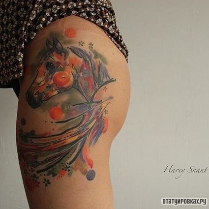 Фотография татуировки под названием «Очертание лошади в красках»