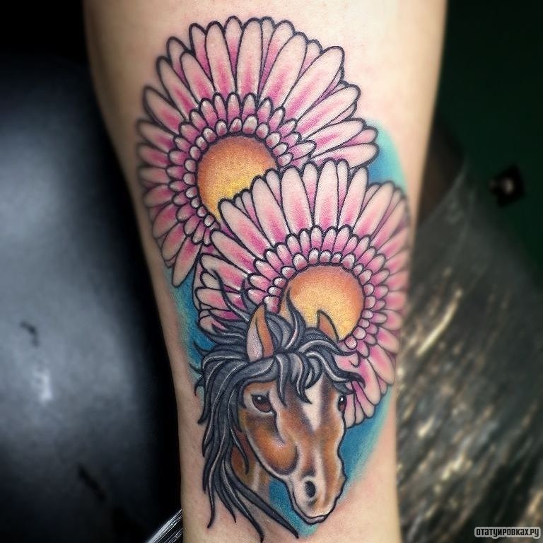 Фотография татуировки под названием «Лошадь с двумя цветами»