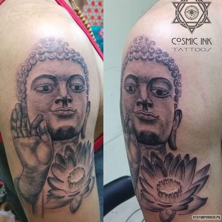 Фотография татуировки под названием «Лотос, Будда»