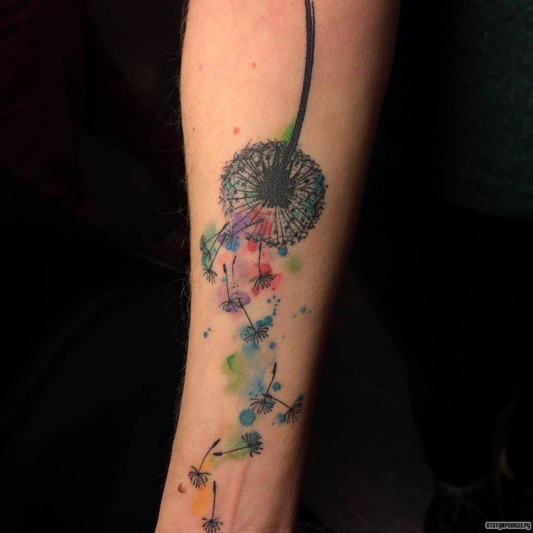 Фотография татуировки под названием «Одуванчик в красках»