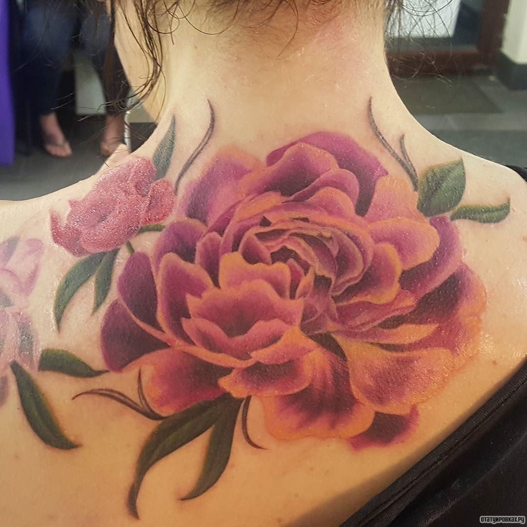 Фотография татуировки под названием «Большой цветок пиона»