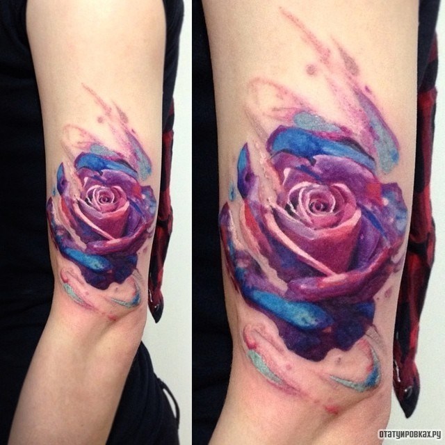 Фотография татуировки под названием «Сине-розовая роза»