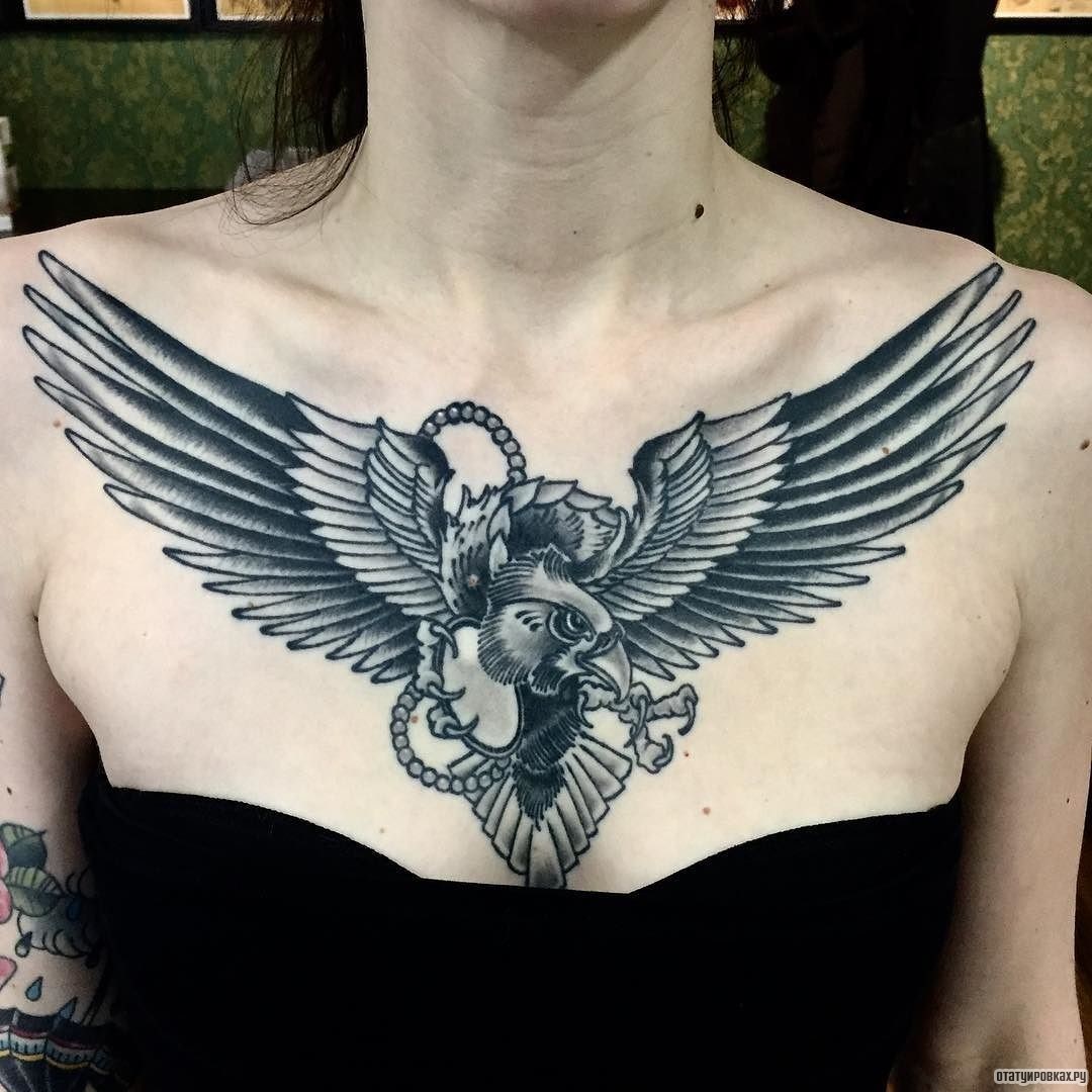 Фотография татуировки под названием «Сокол с цепочкой»