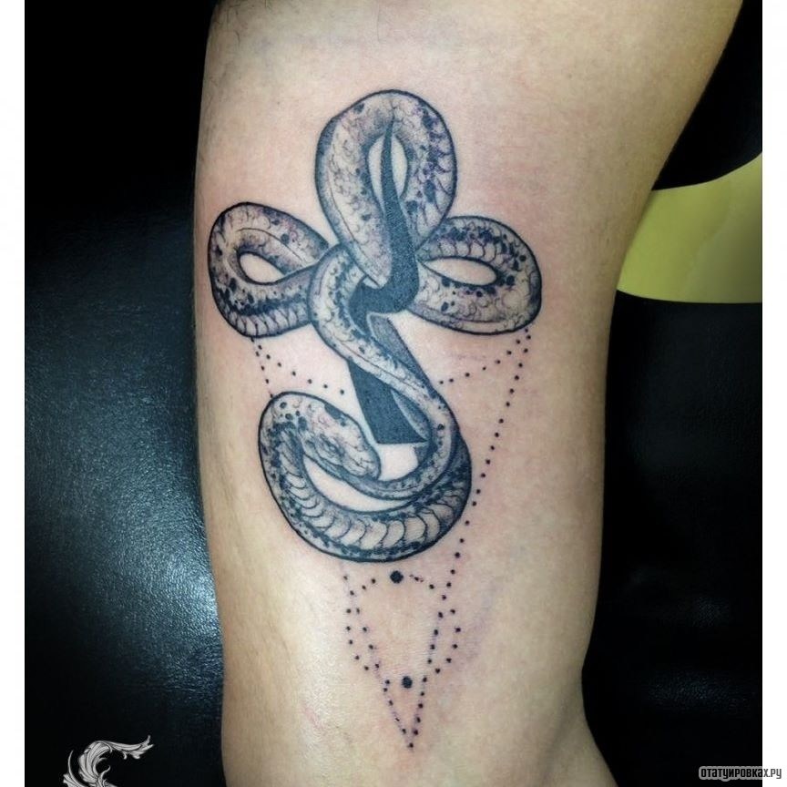 Фотография татуировки под названием «Уроборос в виде переплетеной змеи»