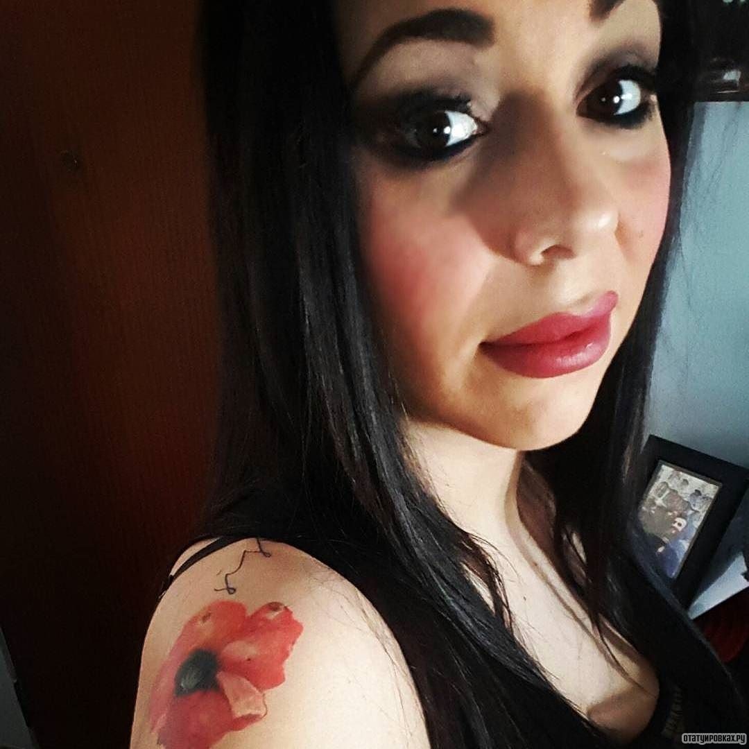 Фотография татуировки под названием «Красный цветок мака»