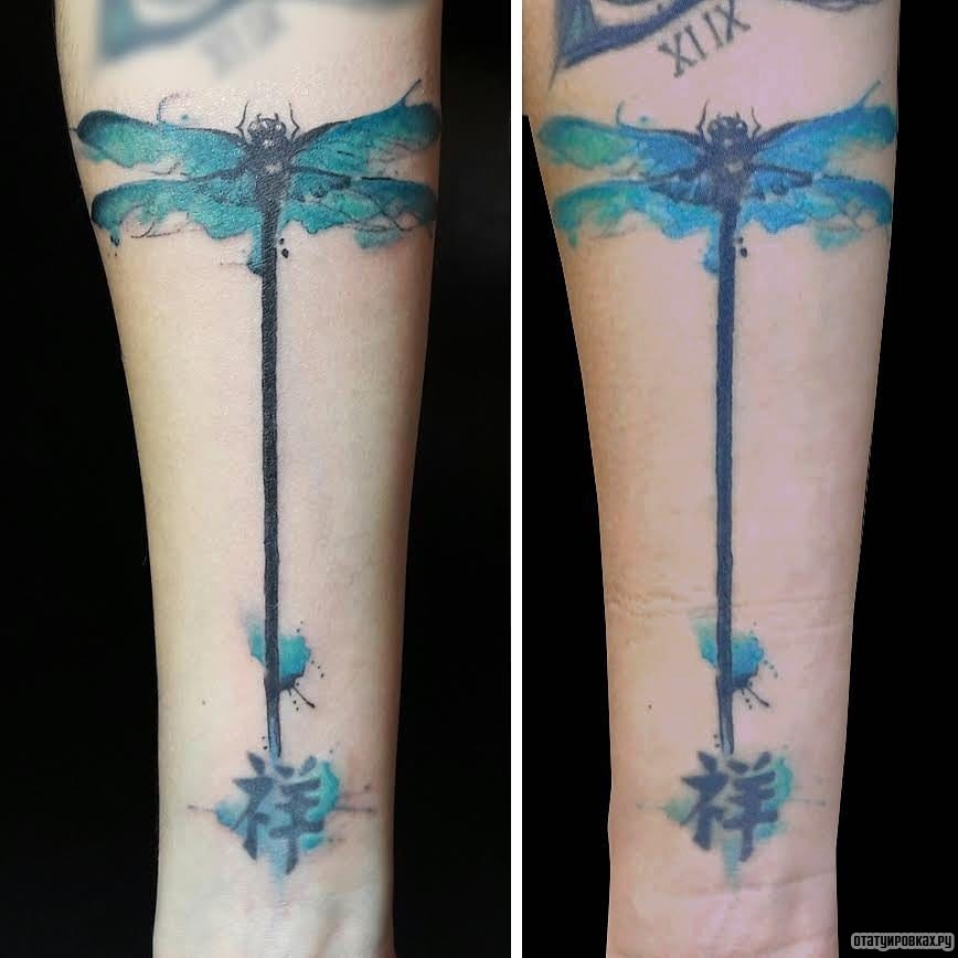 Фотография татуировки под названием «Длинная стрекоза»