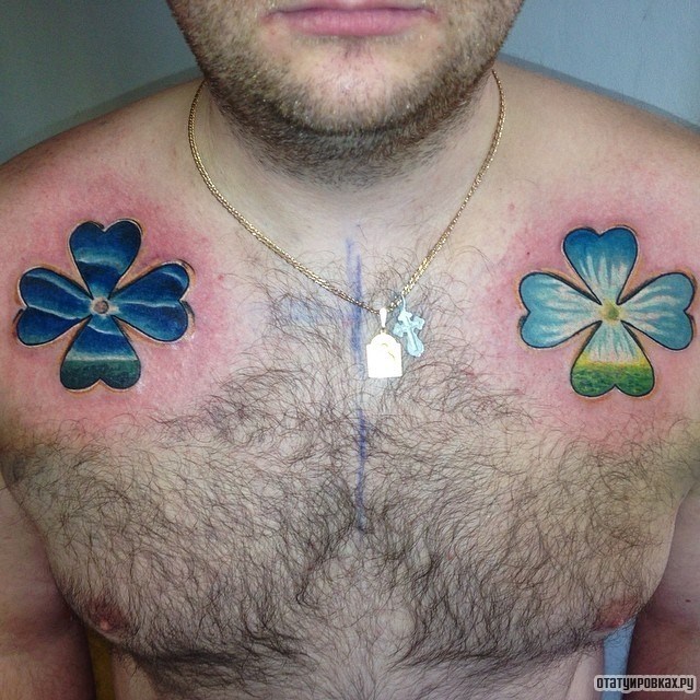 Фотография татуировки под названием «Клевер с фоном»