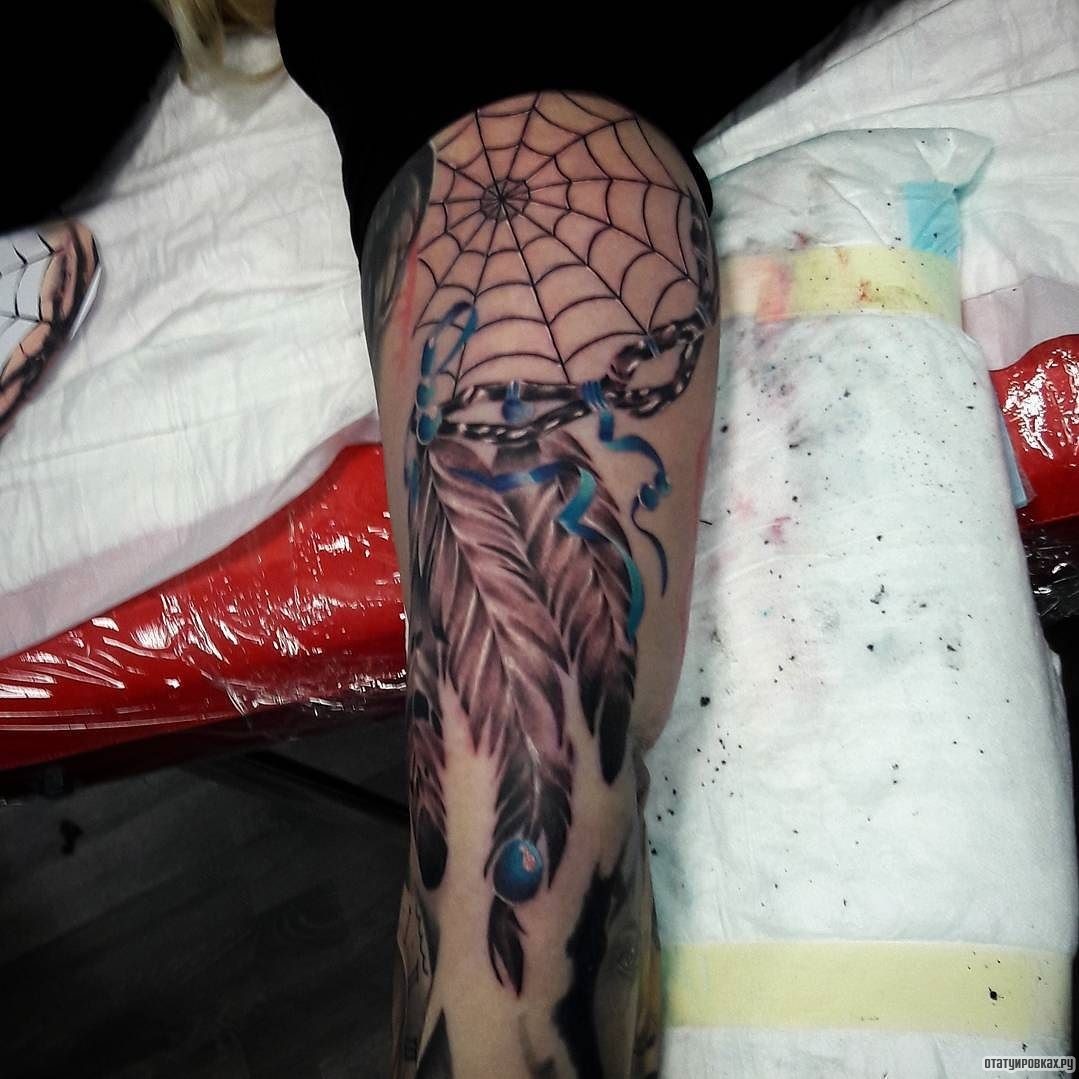 Фотография татуировки под названием «Паутина в виде ловца снов»