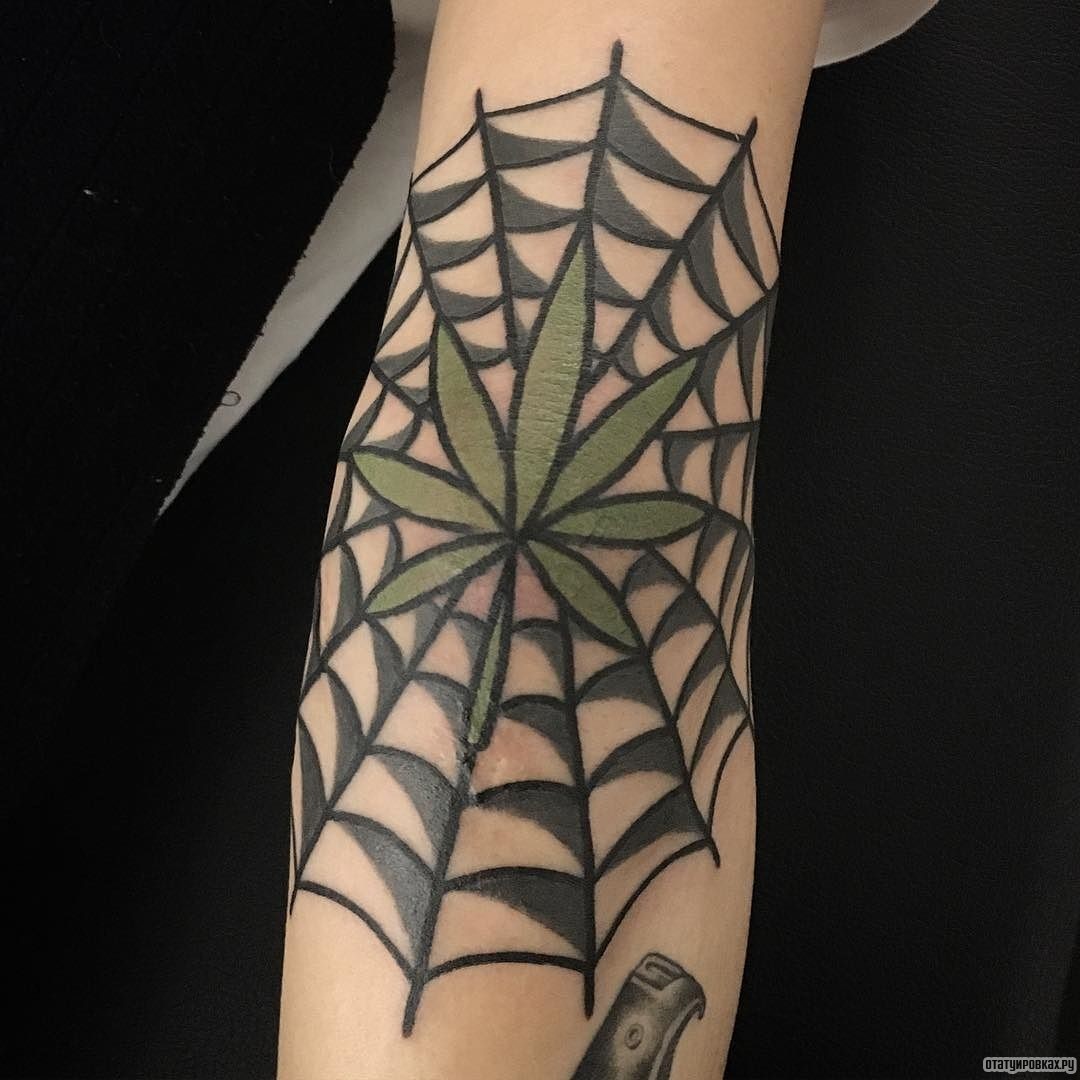 Фотография татуировки под названием «Паутина с марихуаной»