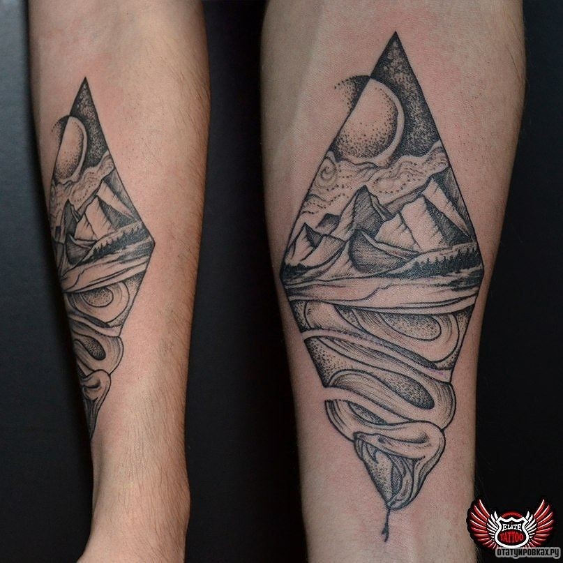 Фотография татуировки под названием «Горы в ромбе»