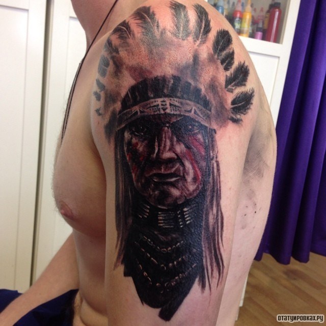 Фотография татуировки под названием «Старый индеец»