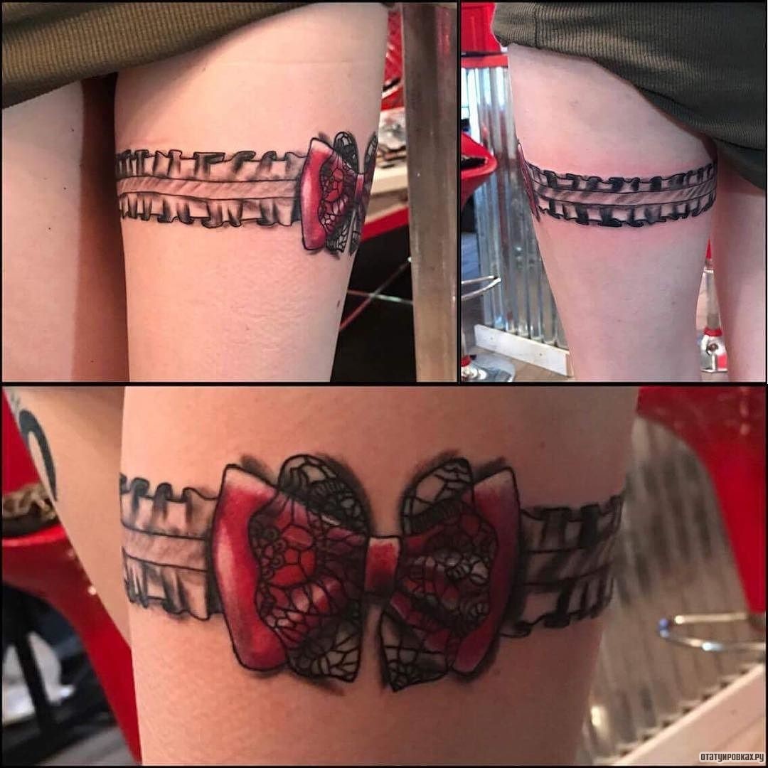 Фотография татуировки под названием «Подвязка и бантик»