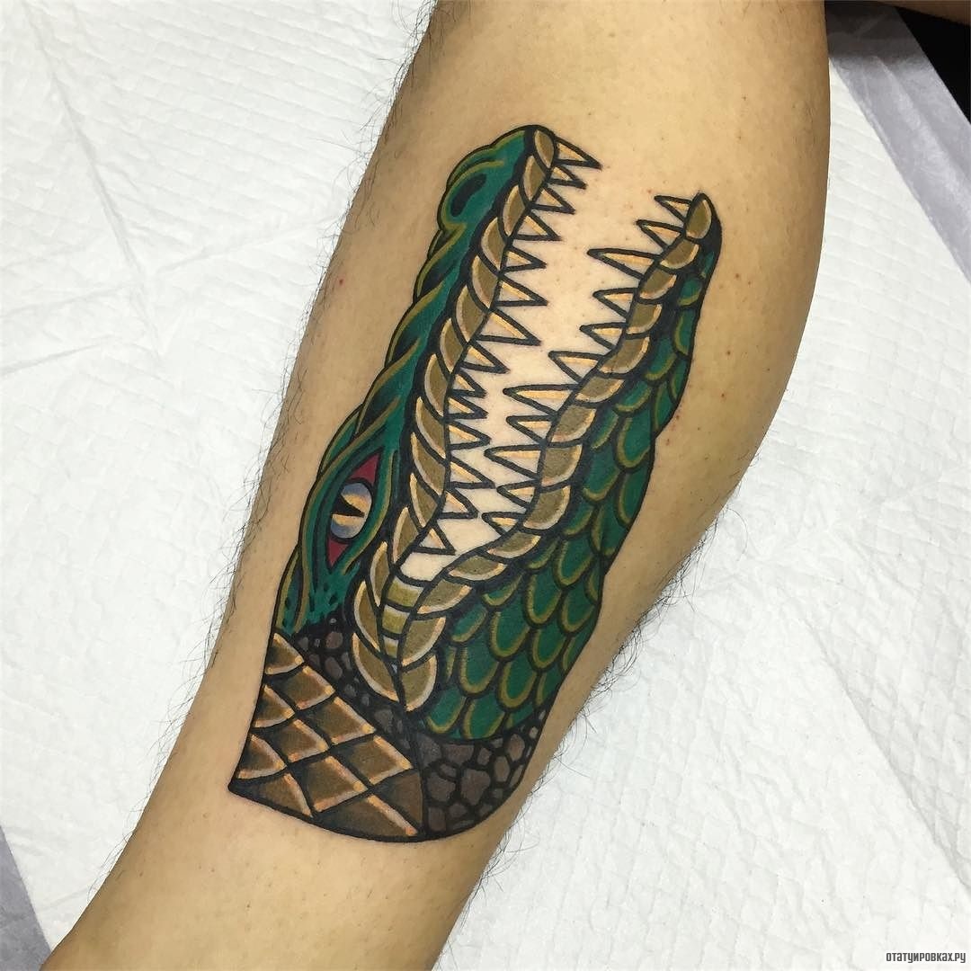 Фотография татуировки под названием «Крокодил - зубастая пасть»