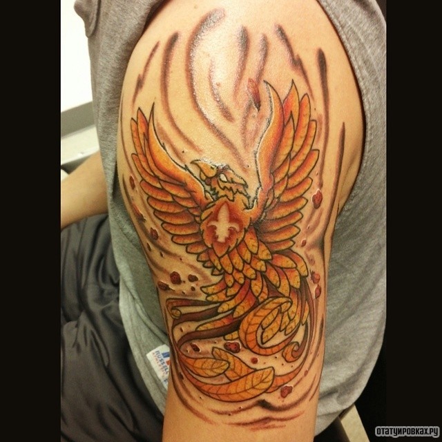 Фотография татуировки под названием «Жар птица в оранжевом цвете»
