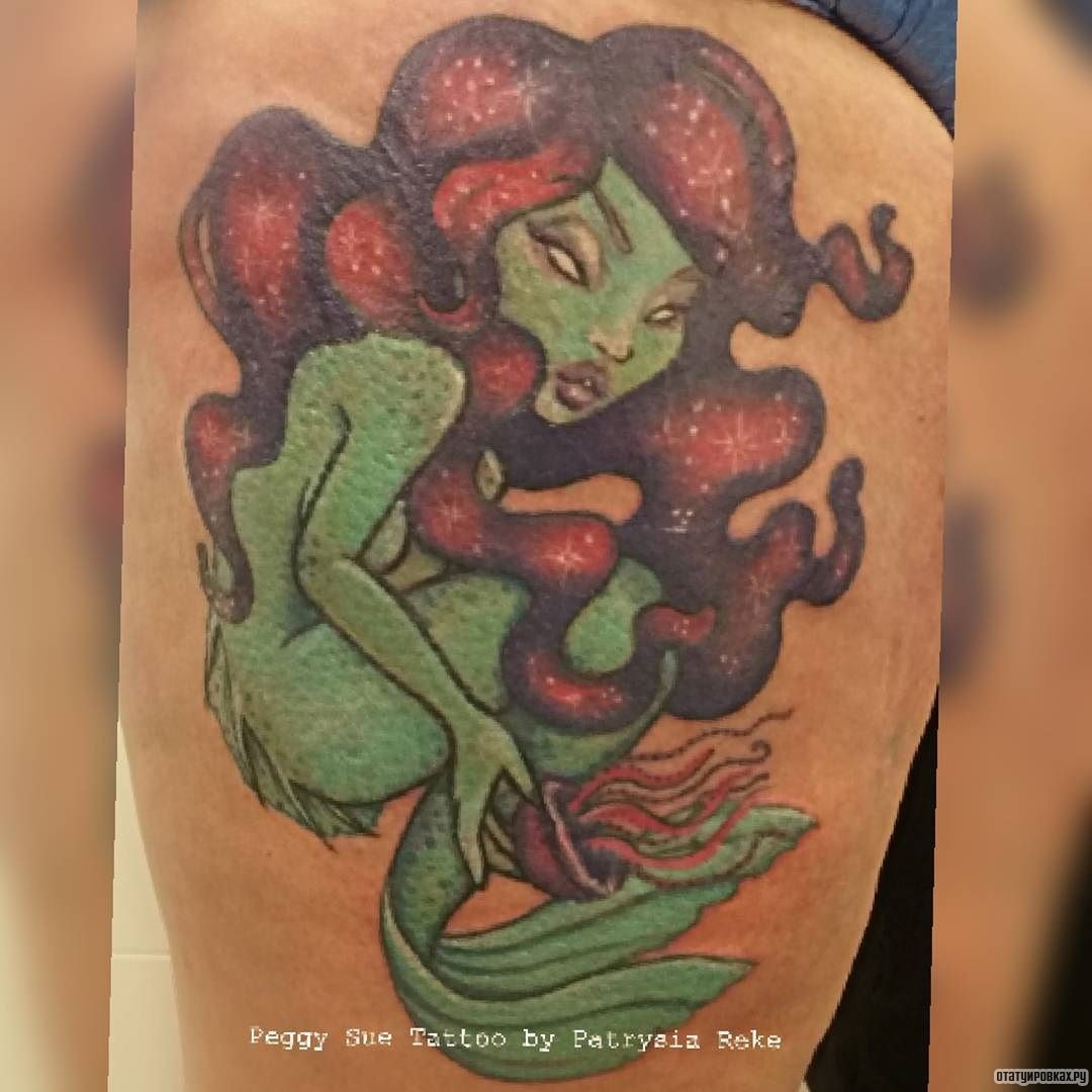 Фотография татуировки под названием «Зеленая русалка»