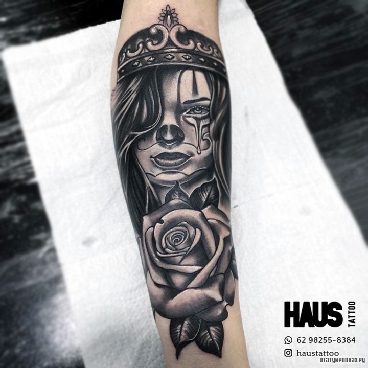 Фотография татуировки под названием «Мексиканская тату девушка и роза»
