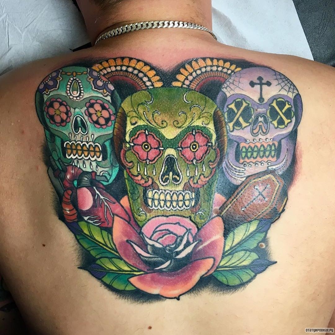Фотография татуировки под названием «Мексиканские черепа»