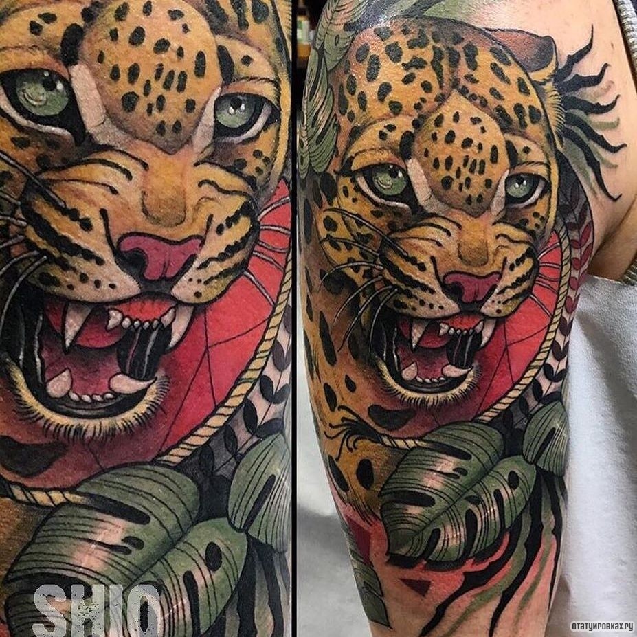 Фотография татуировки под названием «Леопард оскаливается»