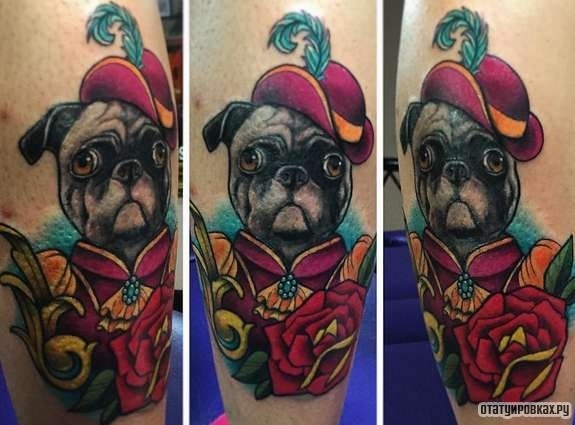 Фотография татуировки под названием «Собака мопс»