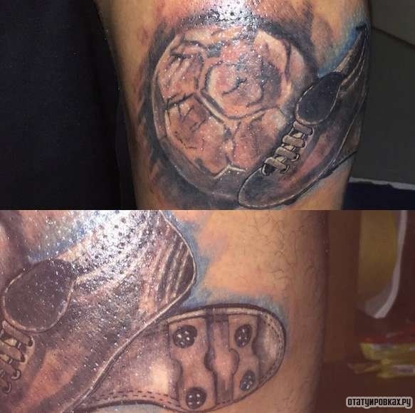 Фотография татуировки под названием «Мяч и бутса»