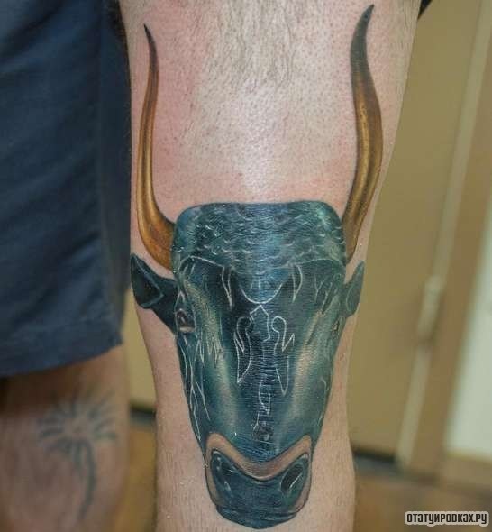 Фотография татуировки под названием «Бык с длинными рогами»