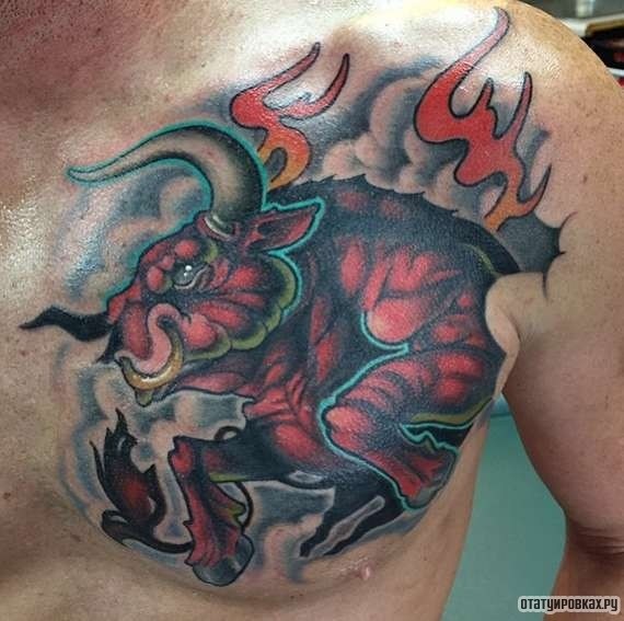 Фотография татуировки под названием «Свирепый бык»