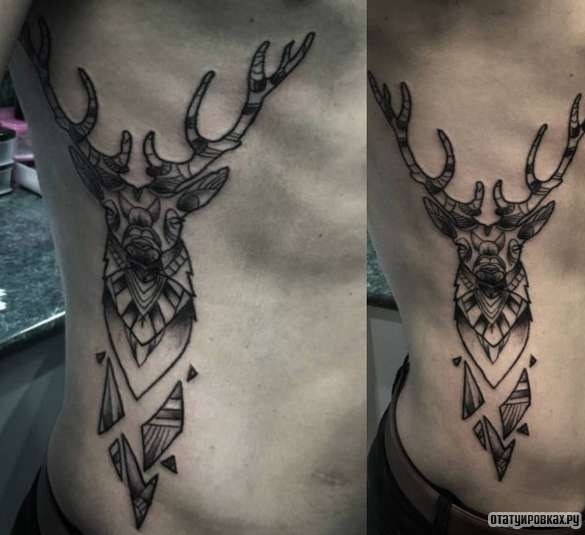 Фотография татуировки под названием «Олень из осколков»