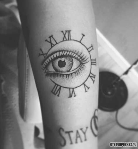 Фотография татуировки под названием «Циферблат с глазом»