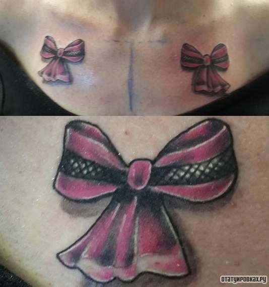Фотография татуировки под названием «Два розовых бантика»