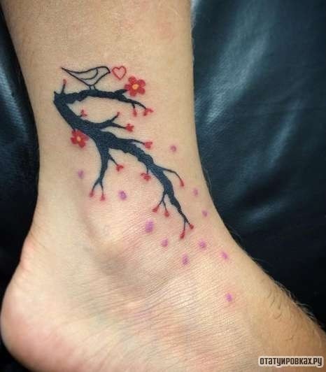 Фотография татуировки под названием «Ветка сакуры с маленькими цветочками»