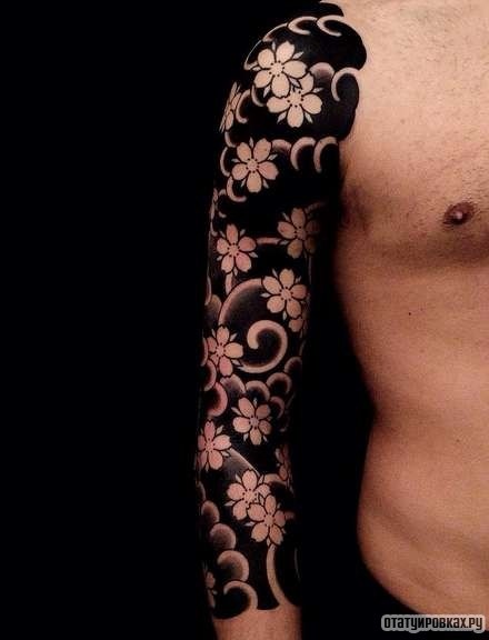 Фотография татуировки под названием «Рукав из сакуры»