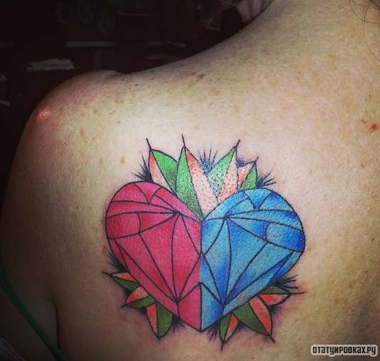 Фотография татуировки под названием «Красно-синее сердце»