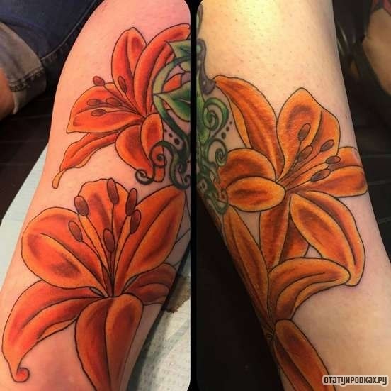 Фотография татуировки под названием «Оранжевые лилии»