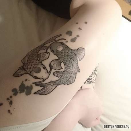 Фотография татуировки под названием «Инь-янь - два карпа»