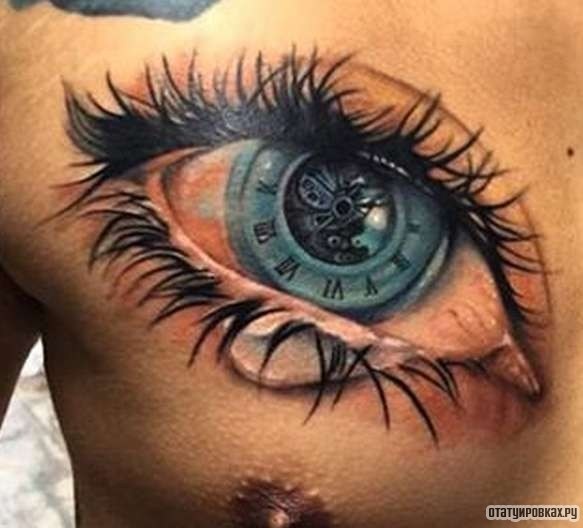 Фотография татуировки под названием «Глаз с часами»