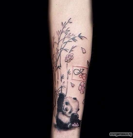 Фотография татуировки под названием «Панда с колосьями»